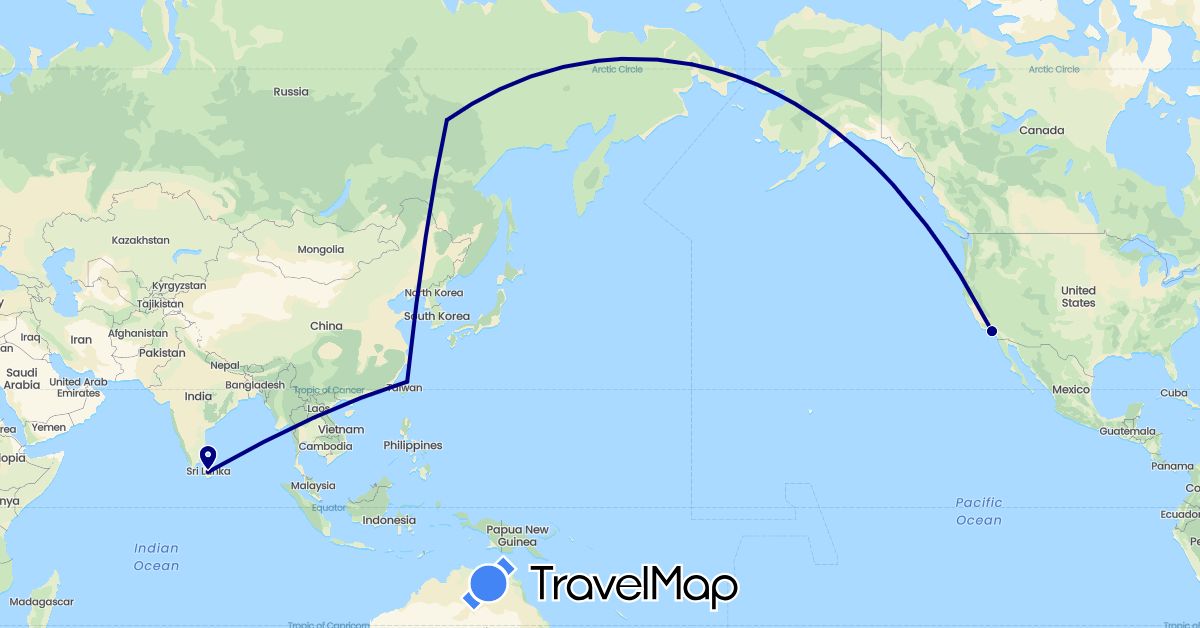 TravelMap itinerary: driving in Sri Lanka, Russia, Taiwan, United States (Asia, Europe, North America)